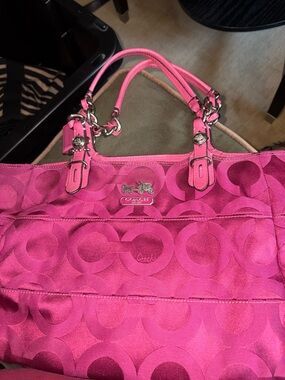 Coach Hot Pink Signature Tote with Satin Jacquard
